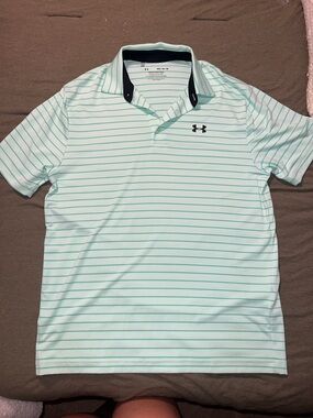 Under Armour Mint Green & White Striped Polo